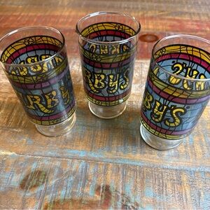 Lot of 3 Vintage Stained Glass Arby’s Tumbler Glasses 1970’s Kaleidoscope Colors